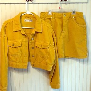 Topshop corduroy skirt and jacket yellow